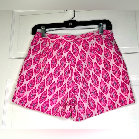 Ladakh Pink Green Feather Leaves Jaquard Patterned Shorts Small NWT Hi Rise wht - Picture 4 of 5